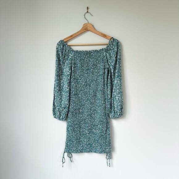 Jessica Simpson Floral Smocked 3/4 Sleeve Bodycon Mini Dress Green XS - Picture 3 of 6